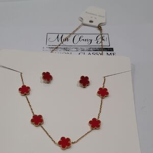 Doublr- Sided Red Flower Necklace Set